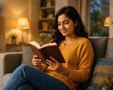 A reader enjoying a book at home